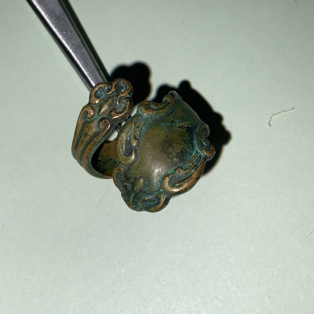 Vintage Handmade Antique Brass w/ Green Verdigris Adjustable Ring